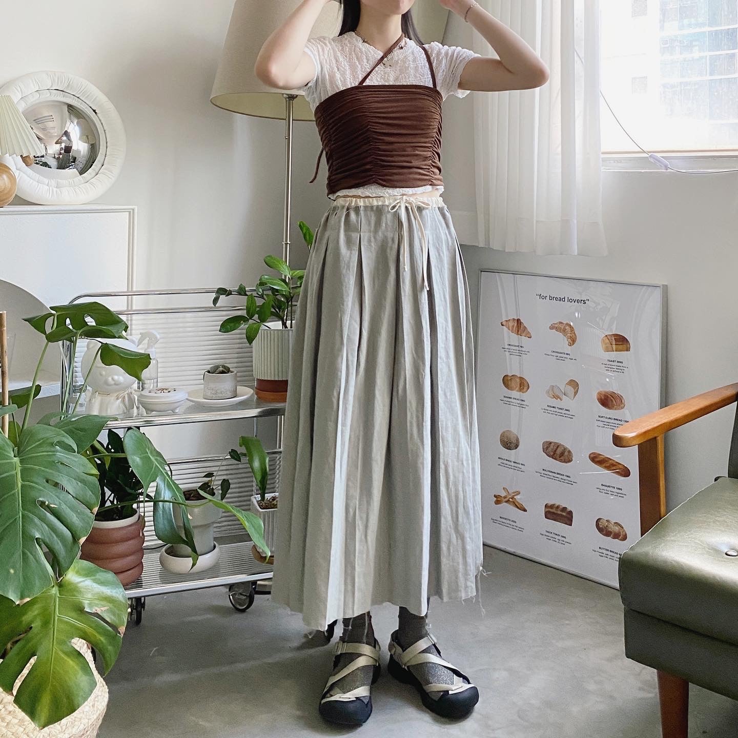 現貨 SK139 Pleated Long Skirt - Dusty Green