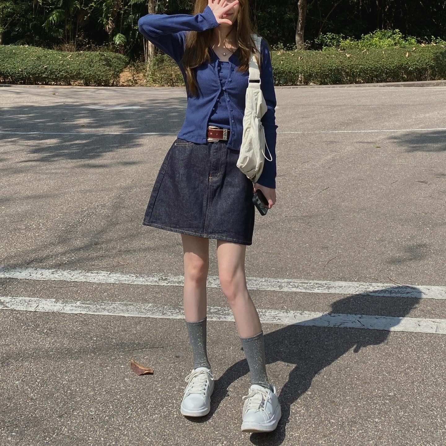 現貨 SK157 Denim Short Skirt - Navy