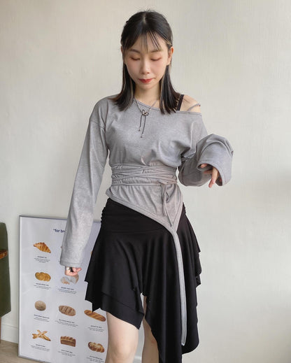 TP476 Off-Shoulder Sweatshirt - Black | Gray