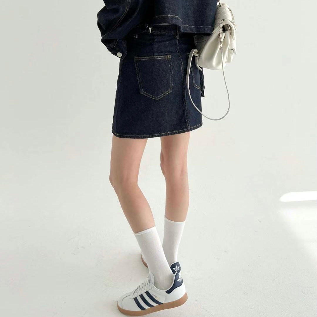 現貨 SK157 Denim Short Skirt - Navy