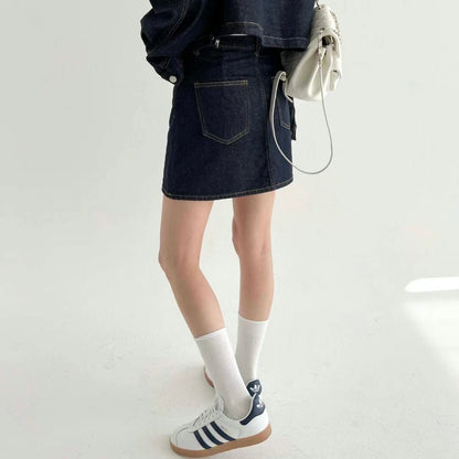 現貨 SK157 Denim Short Skirt - Navy