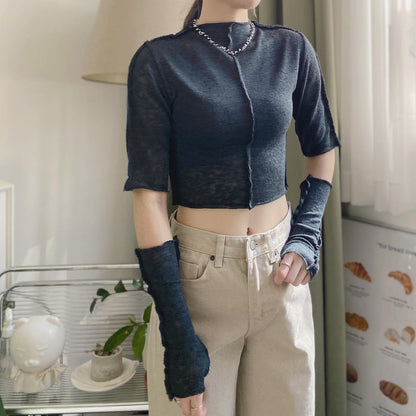 現貨 TP418 Crop Top with Arm Warmers - Gray | Navy