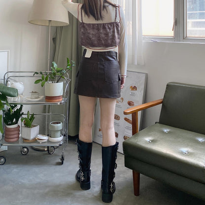 現貨 VT186 Print Crop Vest - Brown