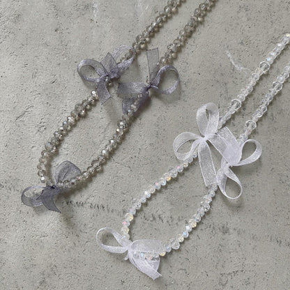 KA272 Ribbon Necklace - White | Gray