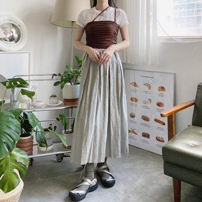 現貨 SK139 Pleated Long Skirt - Dusty Green