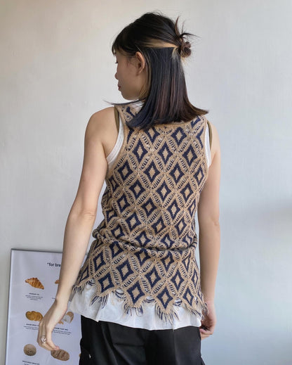 VT221 Diamond Knit Vest - Beige | Brown