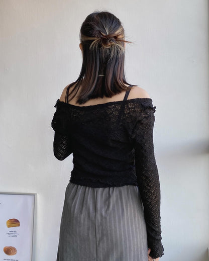 CD044 Lace Cardigan - Ivory | Black