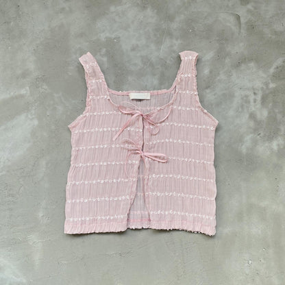 VT166 Smocked Ribbon Vest - Pink | Ivory