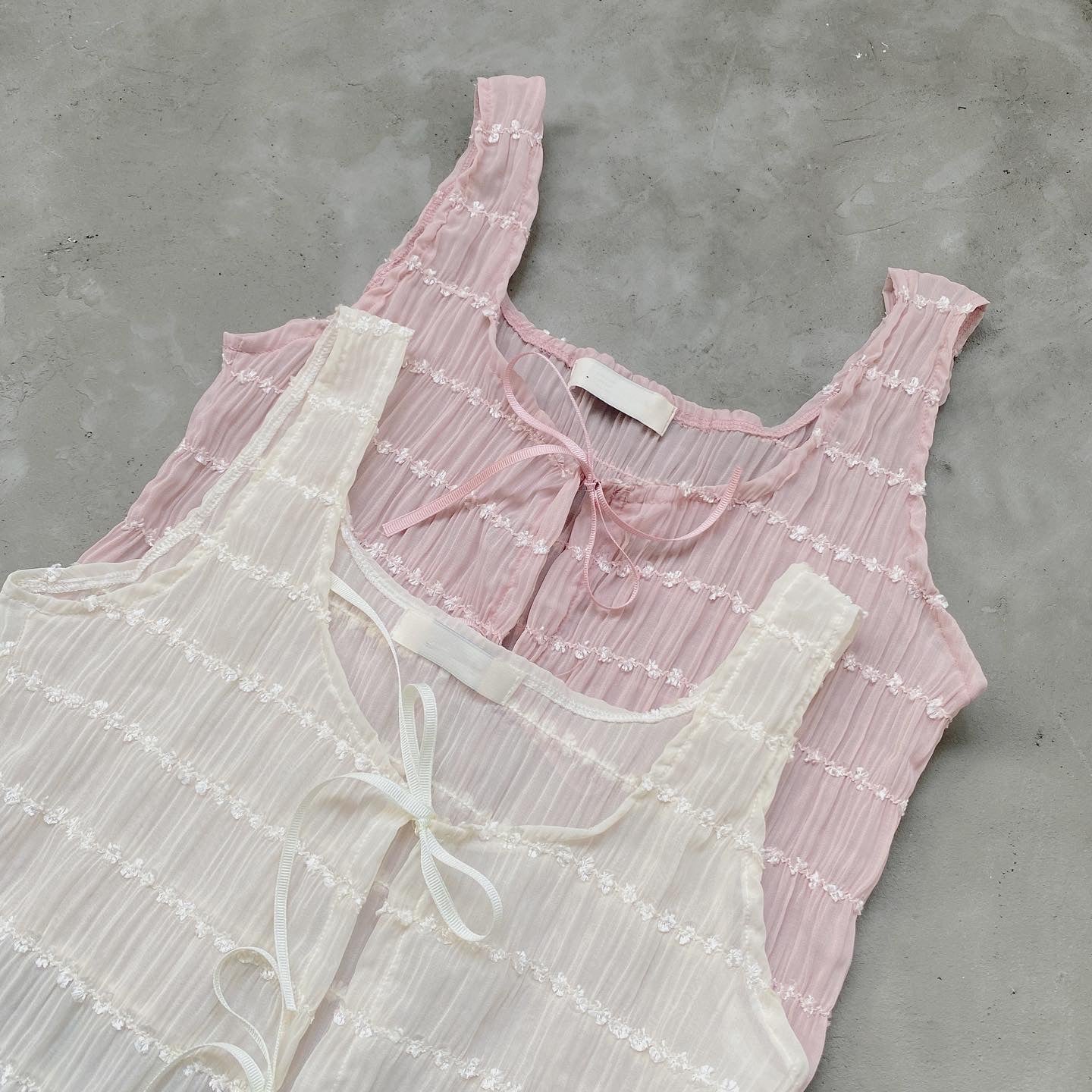 VT166 Smocked Ribbon Vest - Pink | Ivory