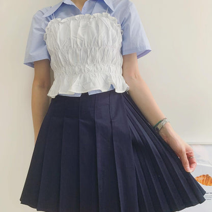 現貨 TP226 Cropped Shirt - White | Blue