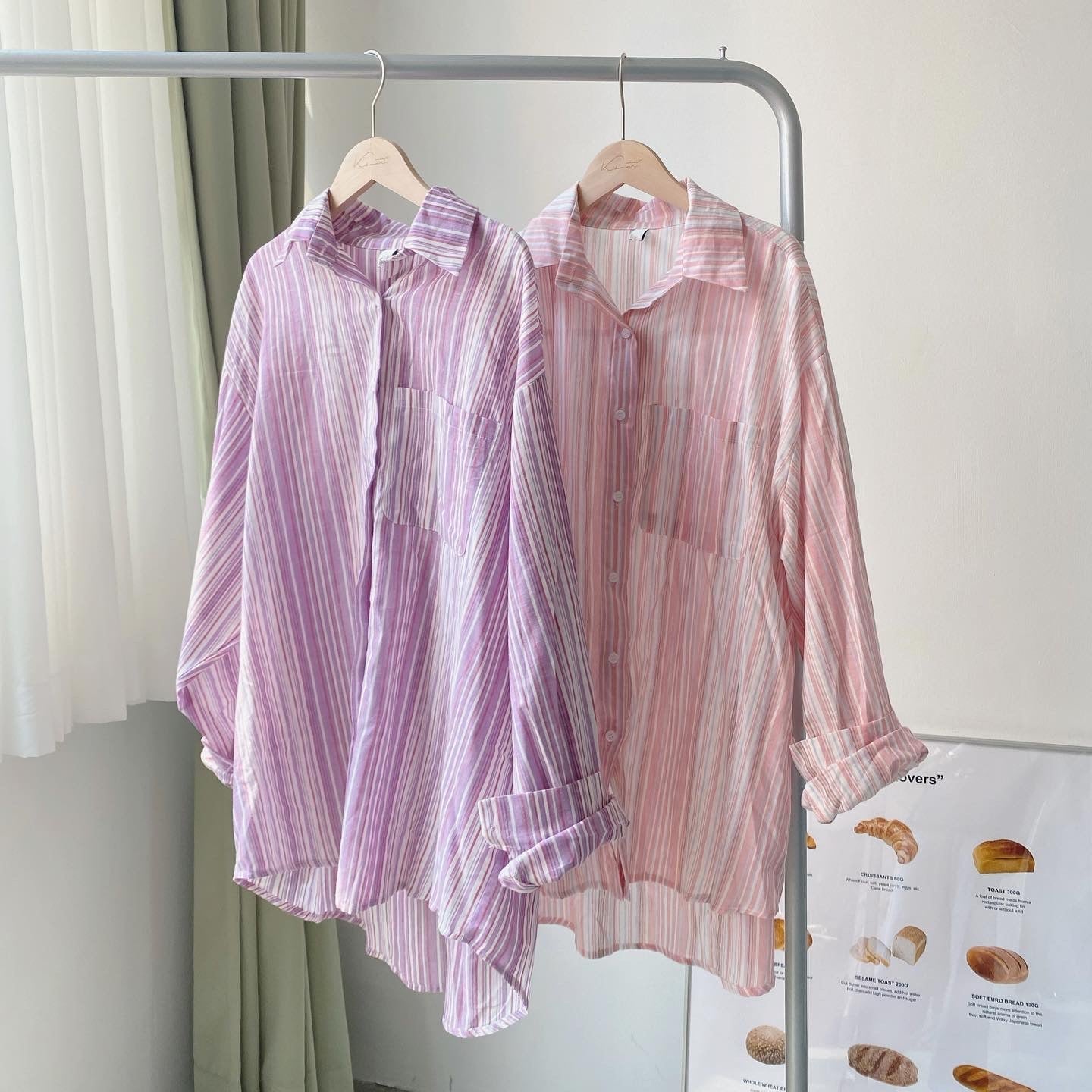 現貨 TP346 Strips Oversize Shirt - Pink | Purple