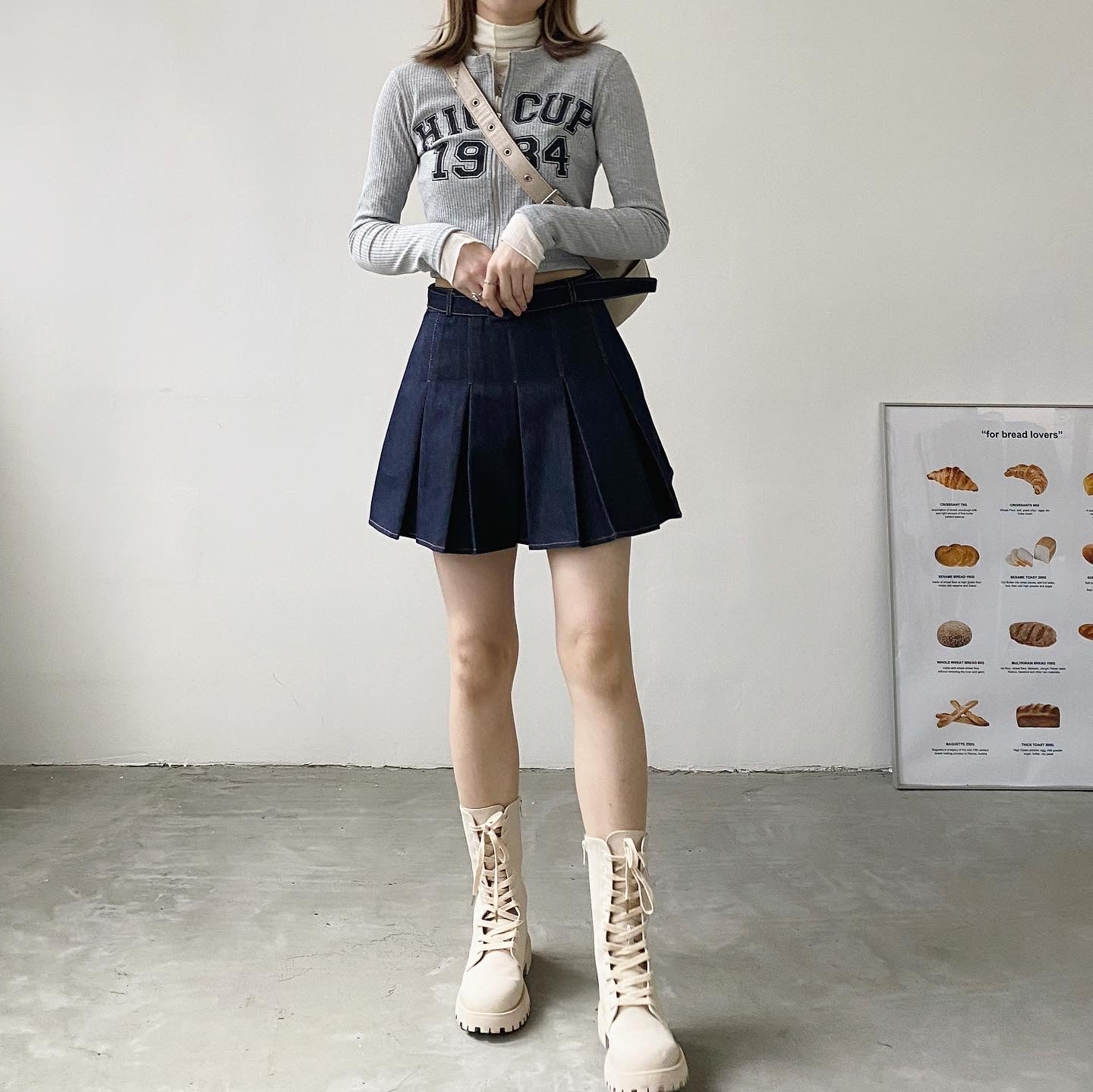 現貨 SK101 Denim Pleated Skirt - Navy