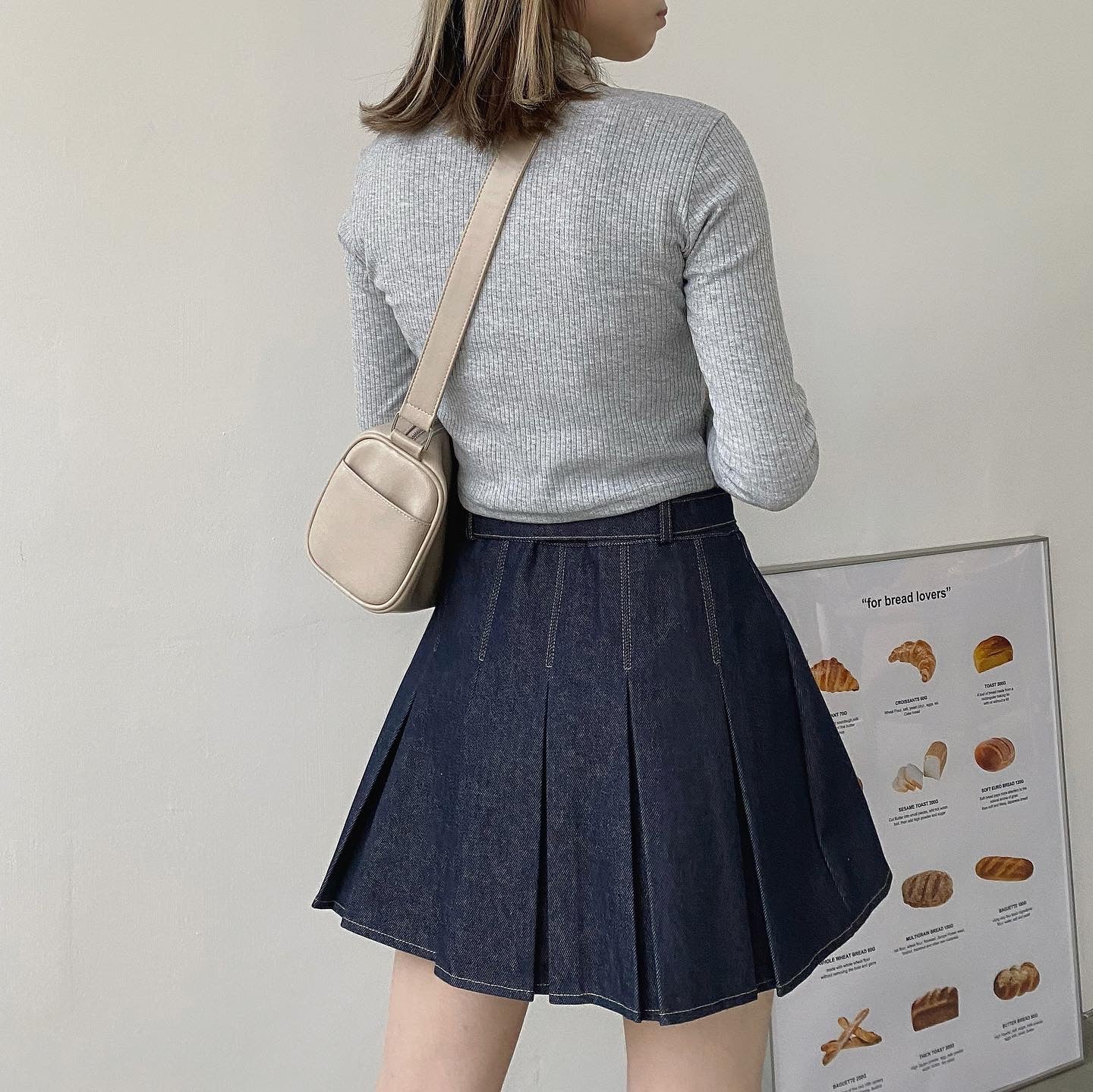 現貨 SK101 Denim Pleated Skirt - Navy