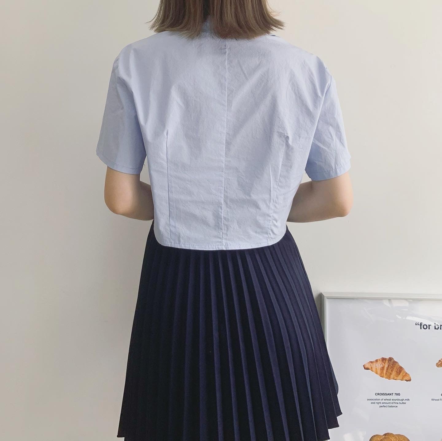 現貨 TP226 Cropped Shirt - White | Blue