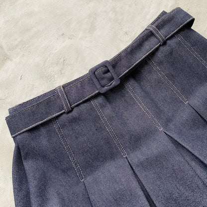 現貨 SK101 Denim Pleated Skirt - Navy