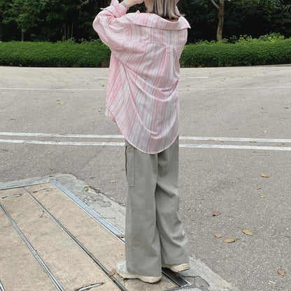 現貨 TP346 Strips Oversize Shirt - Pink | Purple