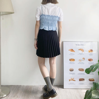 現貨 TP226 Cropped Shirt - White | Blue