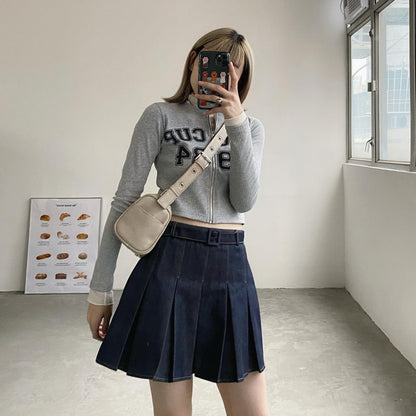 現貨 SK101 Denim Pleated Skirt - Navy