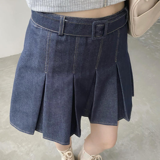 現貨 SK101 Denim Pleated Skirt - Navy