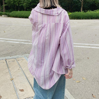 現貨 TP346 Strips Oversize Shirt - Pink | Purple