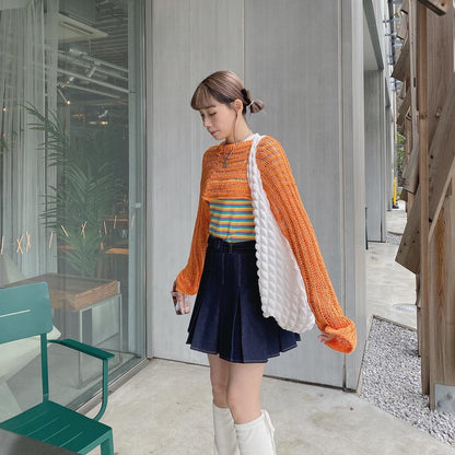 現貨 SK101 Denim Pleated Skirt - Navy