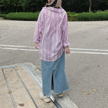 現貨 TP346 Strips Oversize Shirt - Pink | Purple