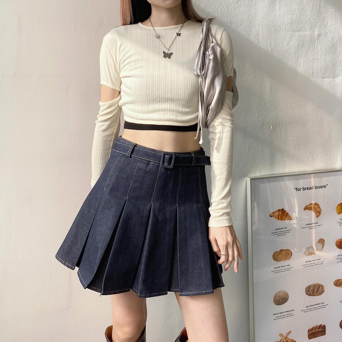 現貨 SK101 Denim Pleated Skirt - Navy