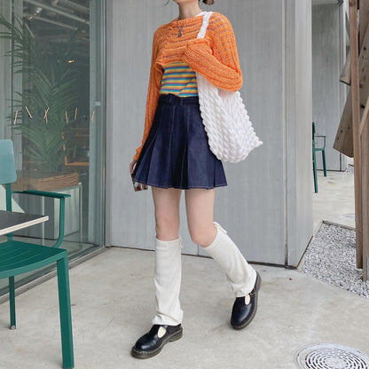 現貨 SK101 Denim Pleated Skirt - Navy