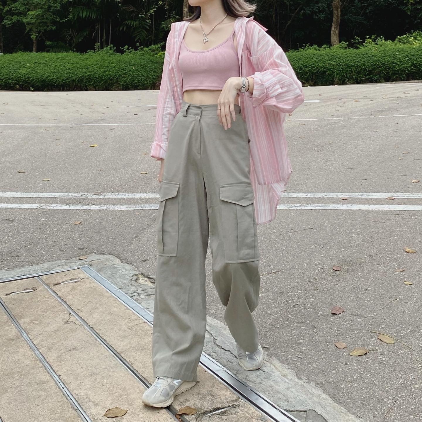 現貨 TP346 Strips Oversize Shirt - Pink | Purple