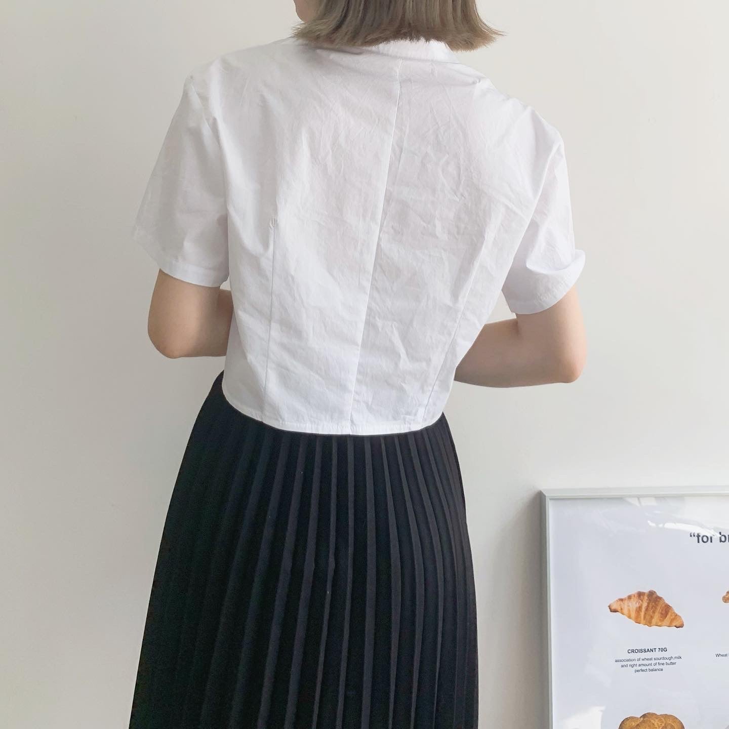 現貨 TP226 Cropped Shirt - White | Blue