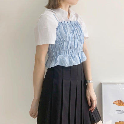 現貨 TP226 Cropped Shirt - White | Blue