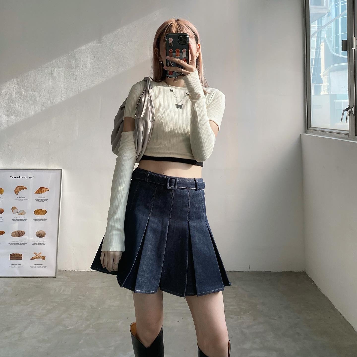 現貨 SK101 Denim Pleated Skirt - Navy