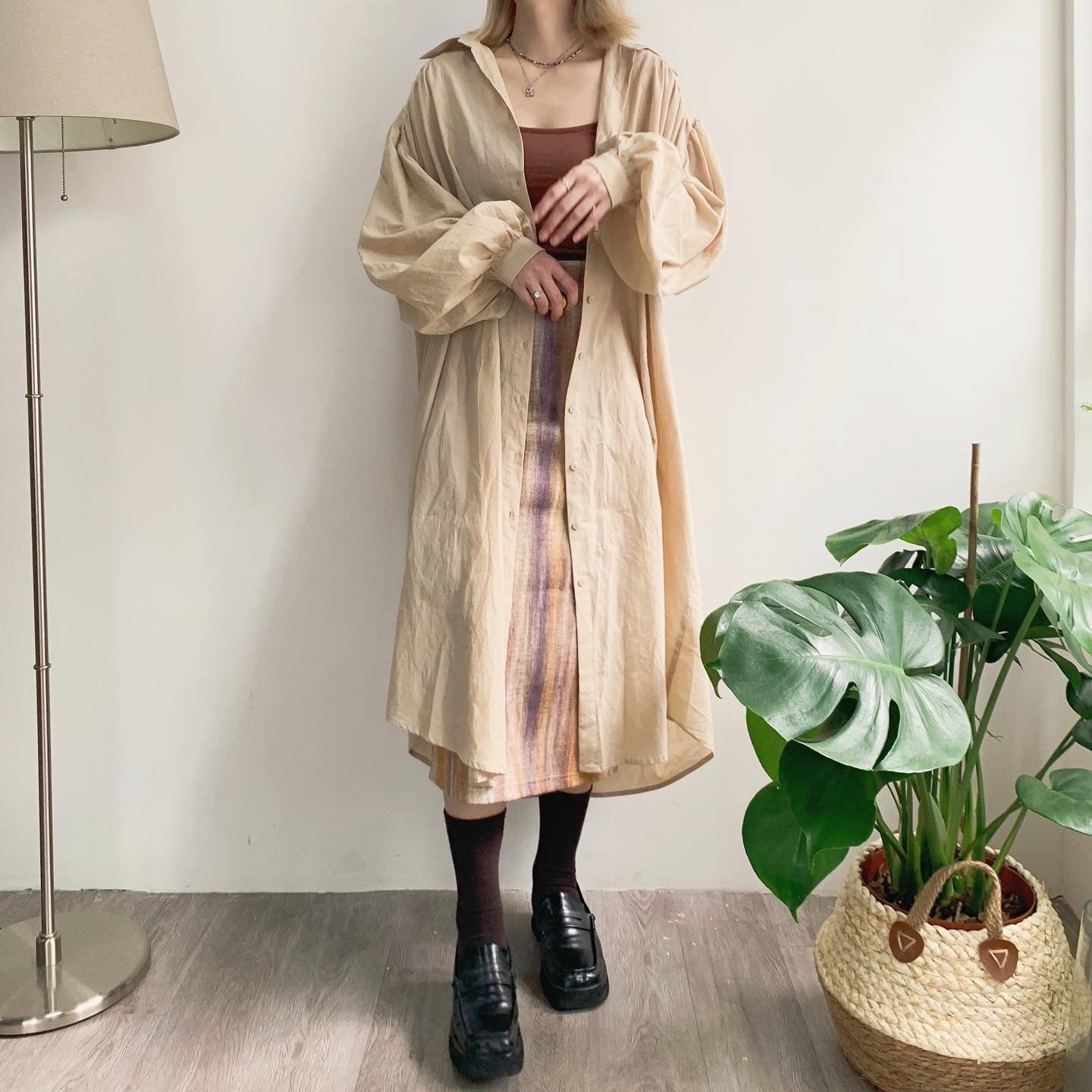 現貨DS073 Bell Sleeve Shirt Dress - Ivory