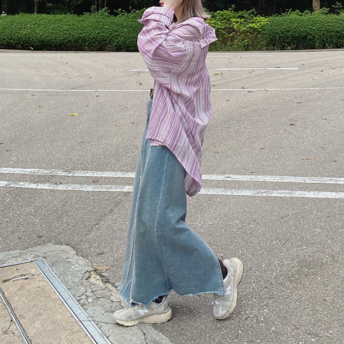 現貨 TP346 Strips Oversize Shirt - Pink | Purple