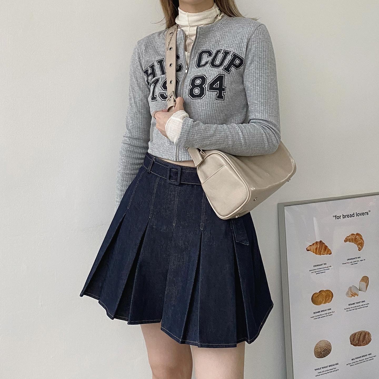 現貨 SK101 Denim Pleated Skirt - Navy