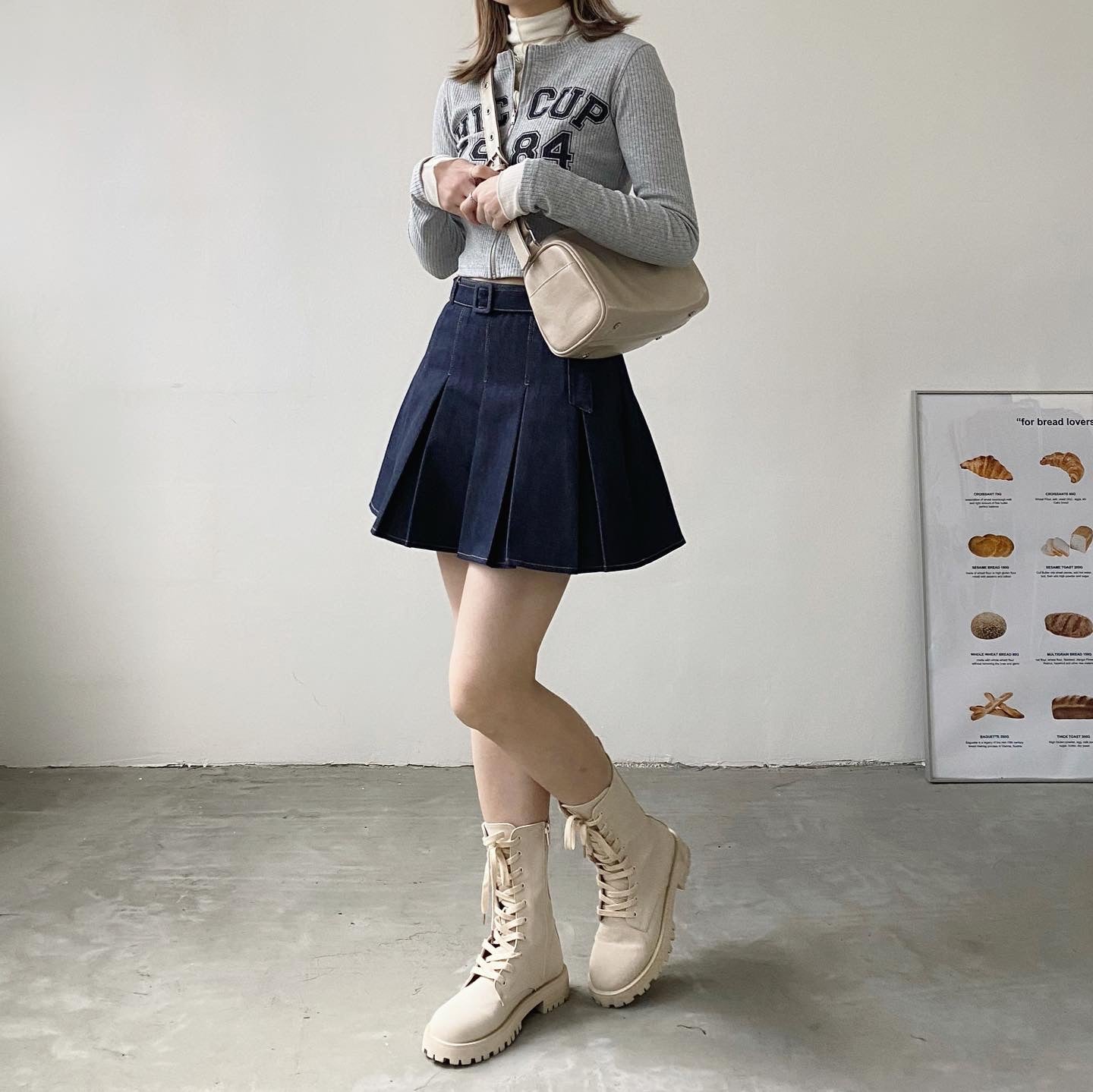 現貨 SK101 Denim Pleated Skirt - Navy