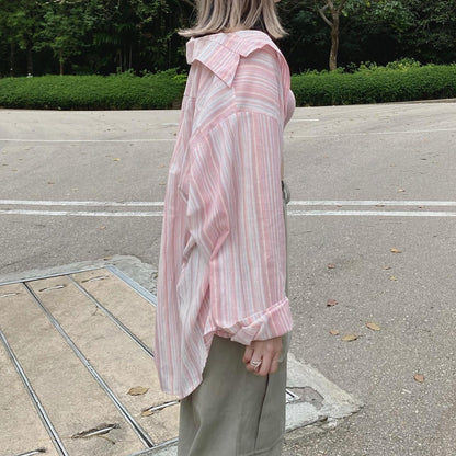 現貨 TP346 Strips Oversize Shirt - Pink | Purple