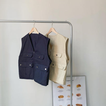 現貨 VT145 Multi-Pocket Vest - Beige | Navy