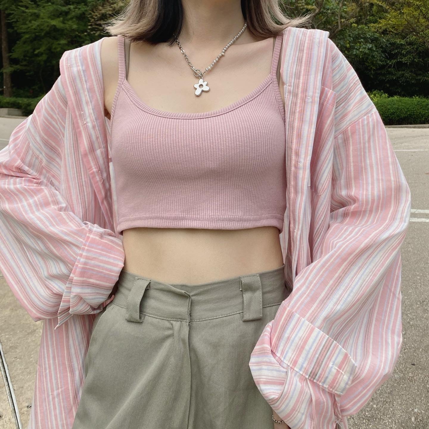 現貨 TP346 Strips Oversize Shirt - Pink | Purple