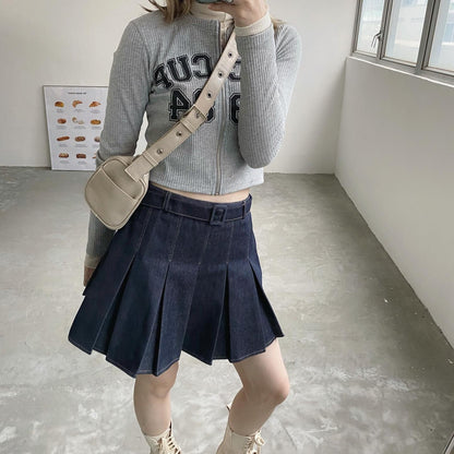 現貨 SK101 Denim Pleated Skirt - Navy